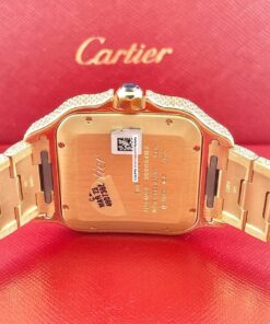 buy replica Cartier Santos Men's Custom 39.8mm 18k Yellow Gold Watch Iced Out w/25ct Diamonds