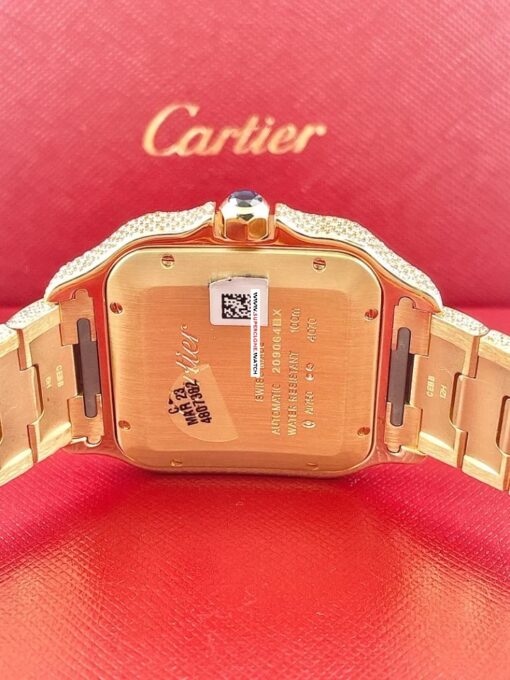 buy replica Cartier Santos Men's Custom 39.8mm 18k Yellow Gold Watch Iced Out w/25ct Diamonds