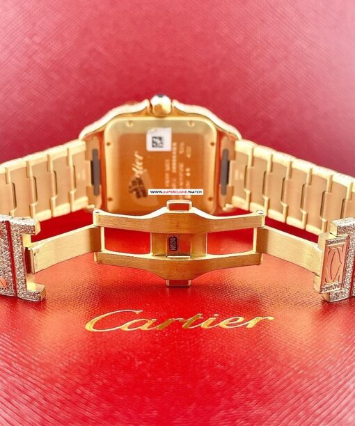 buy replica Cartier Santos Men's Custom 39.8mm 18k Yellow Gold Watch Iced Out w/25ct Diamonds