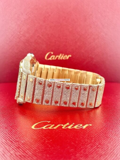 buy replica Cartier Santos Men's Custom 39.8mm 18k Yellow Gold Watch Iced Out w/25ct Diamonds