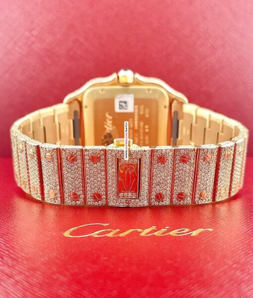 buy replica Cartier Santos Men's Custom 39.8mm 18k Yellow Gold Watch Iced Out w/25ct Diamonds